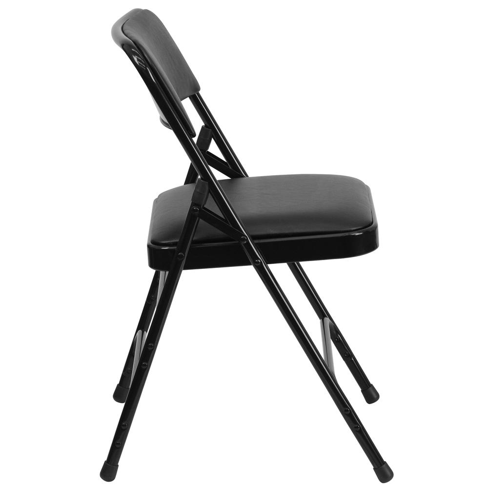 HERCULES Series Curved Triple Braced & Double Hinged Black Vinyl Metal Folding Chair - Flash Furniture