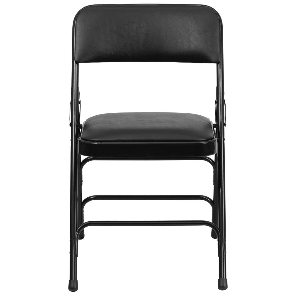 HERCULES Series Curved Triple Braced & Double Hinged Black Vinyl Metal Folding Chair - Flash Furniture