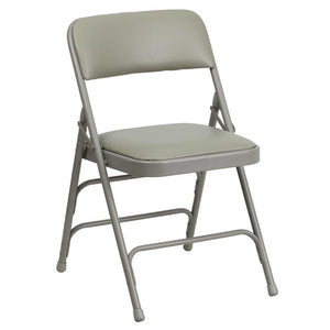 HERCULES Series Curved Triple Braced & Double Hinged Gray Vinyl Metal Folding Chair - Flash Furniture