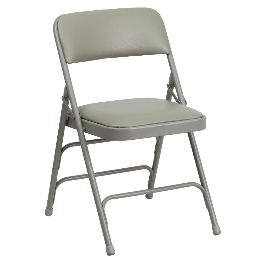 HERCULES Series Curved Triple Braced & Double Hinged Gray Vinyl Metal Folding Chair - Flash Furniture