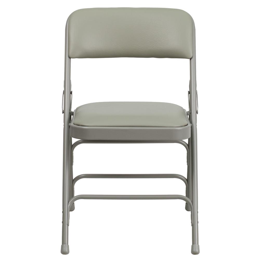 HERCULES Series Curved Triple Braced & Double Hinged Gray Vinyl Metal Folding Chair - Flash Furniture