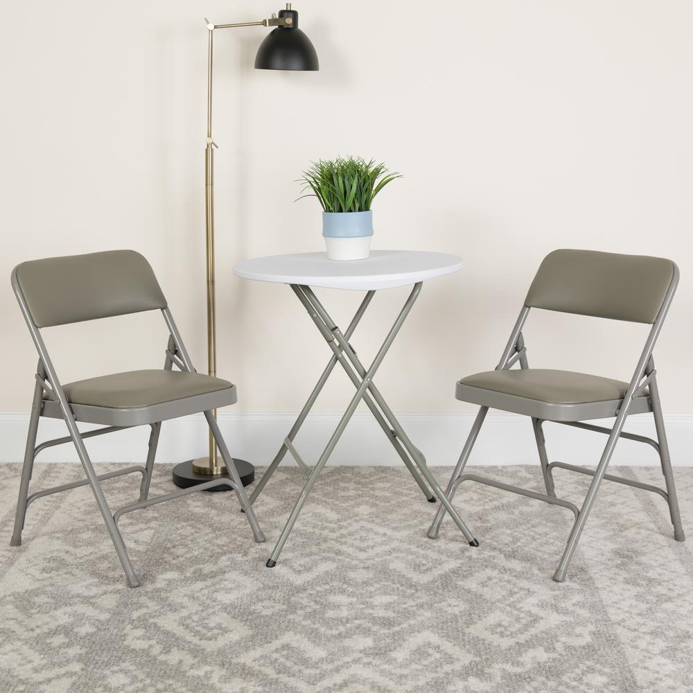HERCULES Series Curved Triple Braced & Double Hinged Gray Vinyl Metal Folding Chair - Flash Furniture