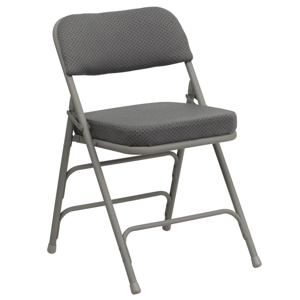 HERCULES Series Premium Curved Triple Braced & Double Hinged Gray Fabric Metal Folding Chair - Flash Furniture