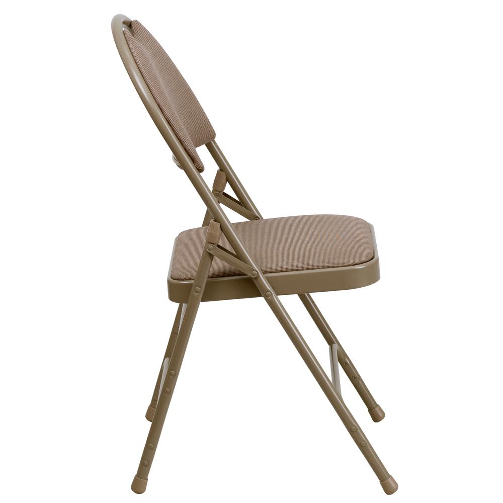HERCULES Series Ultra-Premium Triple Braced Beige Fabric Metal Folding Chair with Easy-Carry Handle - Flash Furniture