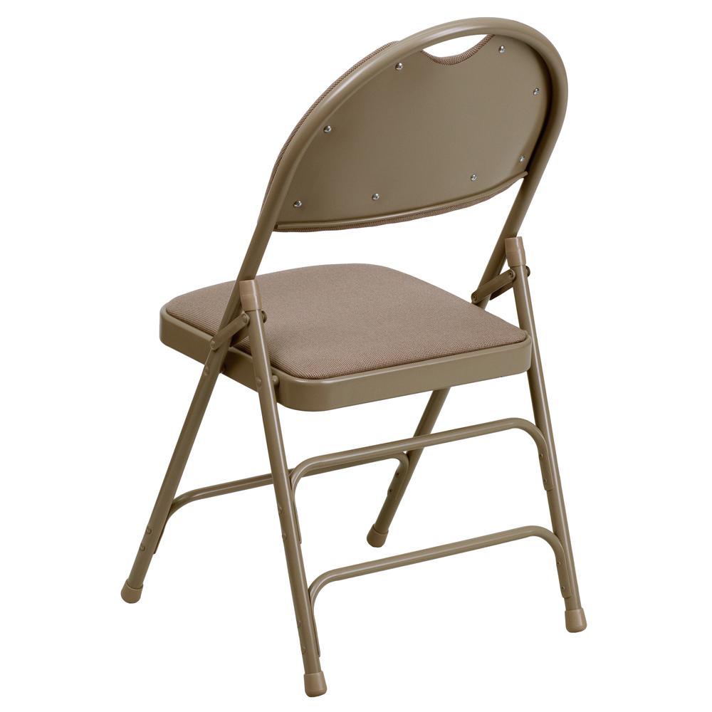 HERCULES Series Ultra-Premium Triple Braced Beige Fabric Metal Folding Chair with Easy-Carry Handle - Flash Furniture