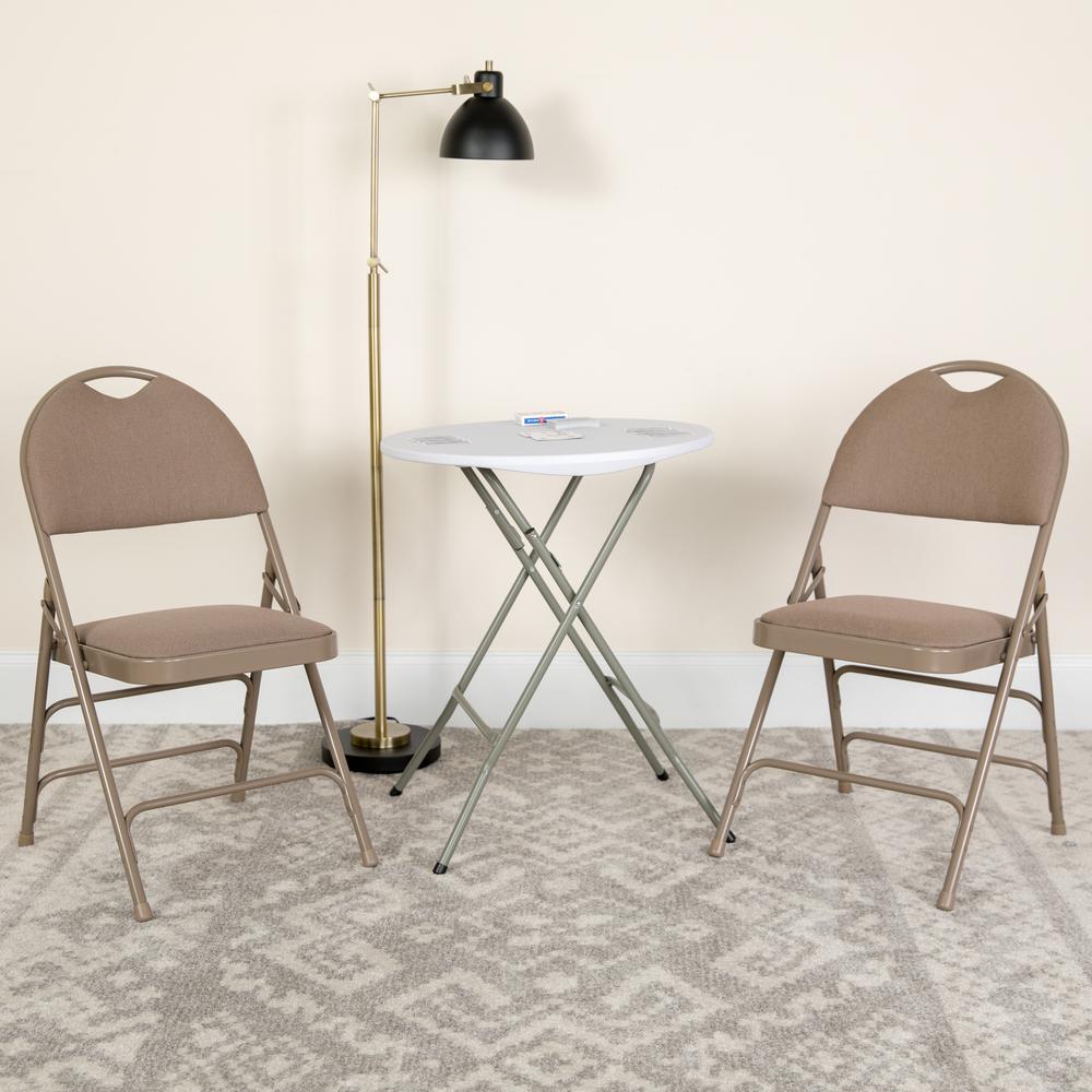 HERCULES Series Ultra-Premium Triple Braced Beige Fabric Metal Folding Chair with Easy-Carry Handle - Flash Furniture