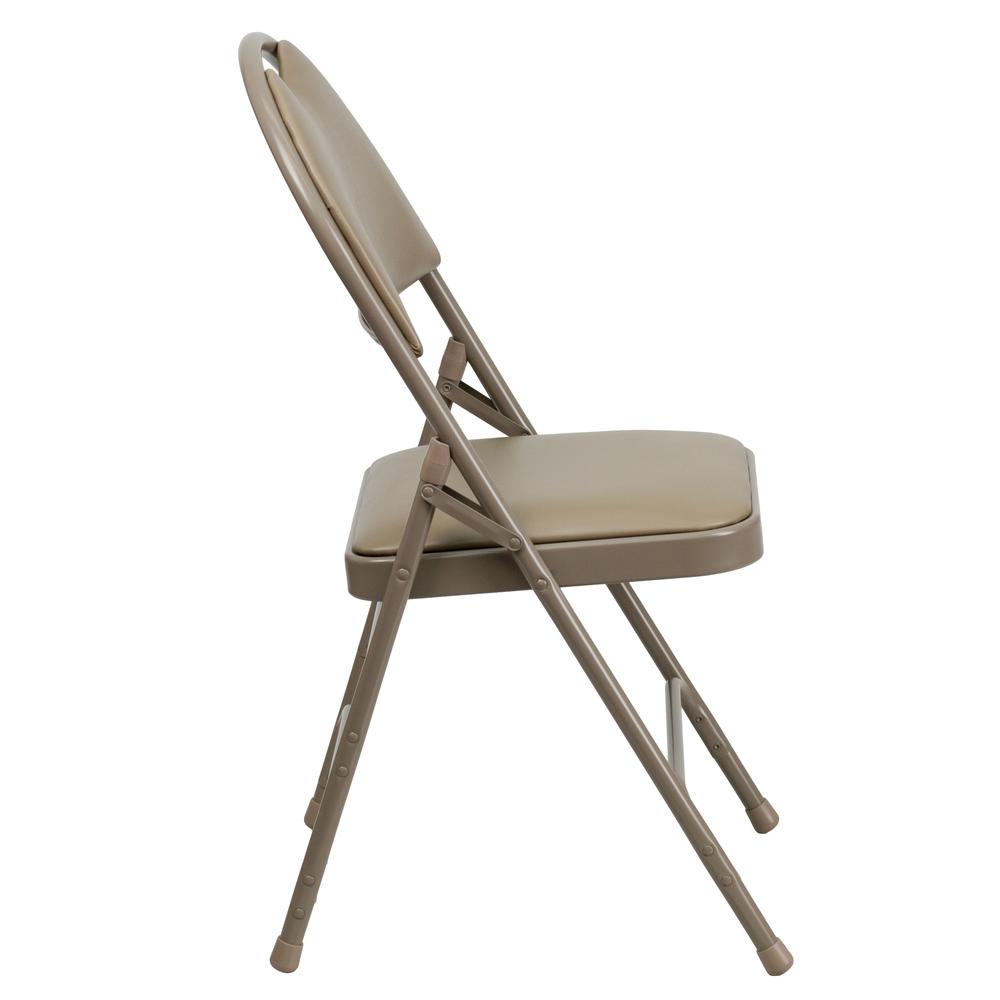 HERCULES Series Ultra-Premium Triple Braced Beige Vinyl Metal Folding Chair with Easy-Carry Handle - Flash Furniture