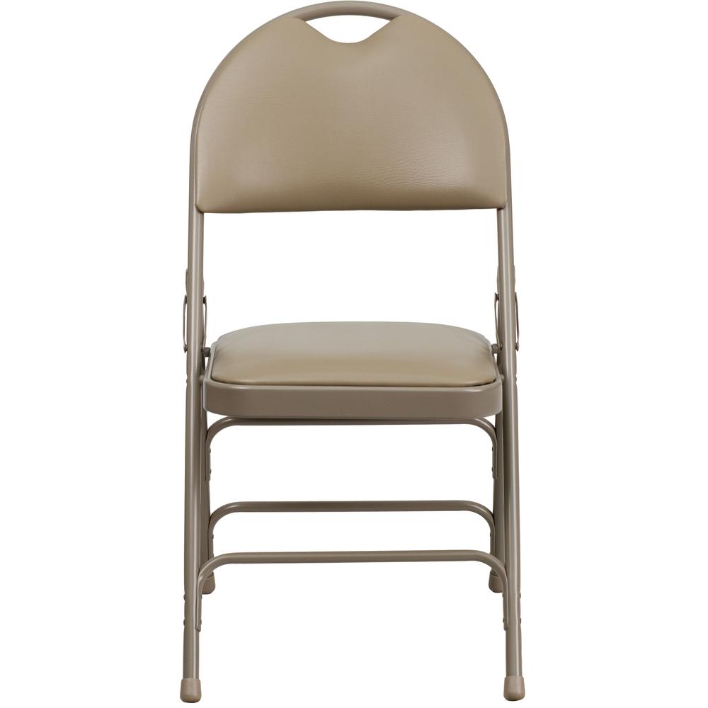 HERCULES Series Ultra-Premium Triple Braced Beige Vinyl Metal Folding Chair with Easy-Carry Handle - Flash Furniture