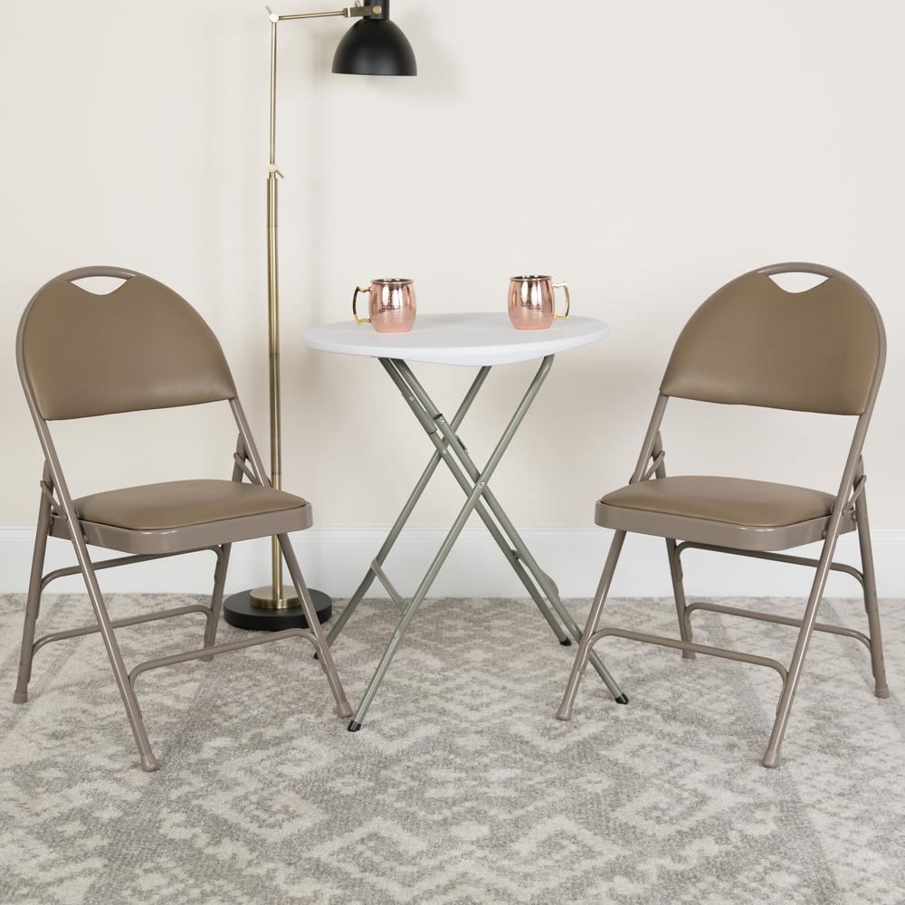 HERCULES Series Ultra-Premium Triple Braced Beige Vinyl Metal Folding Chair with Easy-Carry Handle - Flash Furniture