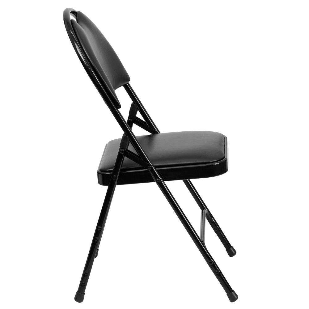HERCULES Series Ultra-Premium Triple Braced Black Vinyl Metal Folding Chair with Easy-Carry Handle - Flash Furniture
