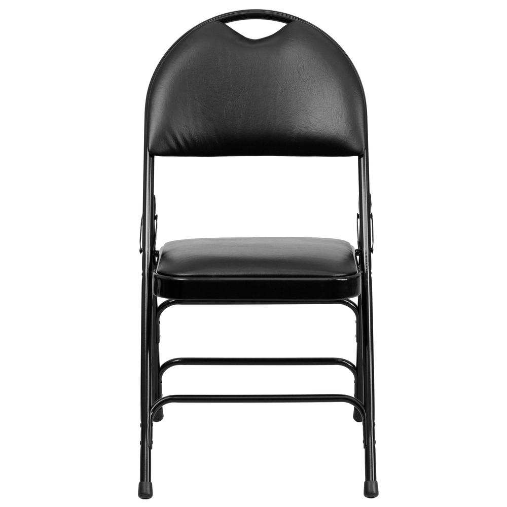 HERCULES Series Ultra-Premium Triple Braced Black Vinyl Metal Folding Chair with Easy-Carry Handle - Flash Furniture