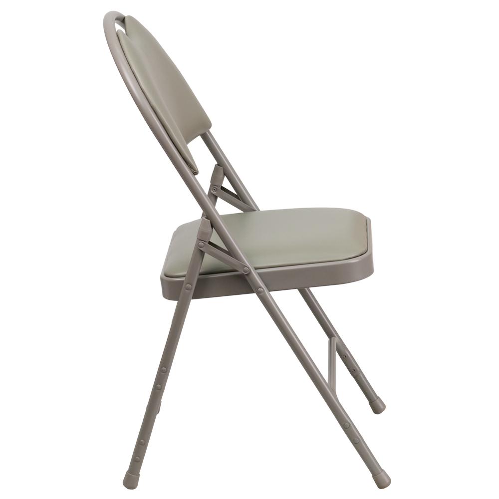 HERCULES Series Ultra-Premium Triple Braced Gray Vinyl Metal Folding Chair with Easy-Carry Handle - Flash Furniture