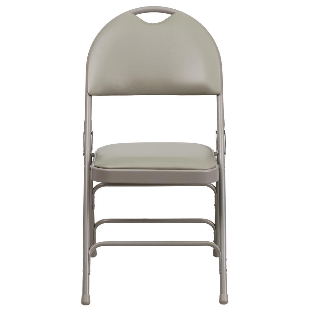 HERCULES Series Ultra-Premium Triple Braced Gray Vinyl Metal Folding Chair with Easy-Carry Handle - Flash Furniture
