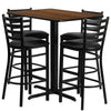 24''W x 42''L Walnut Table Set with 4 Metal Barstools - Black Vinyl Seat - Flash Furniture