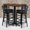 24''W x 42''L Walnut Table Set with 4 Metal Barstools - Black Vinyl Seat - Flash Furniture