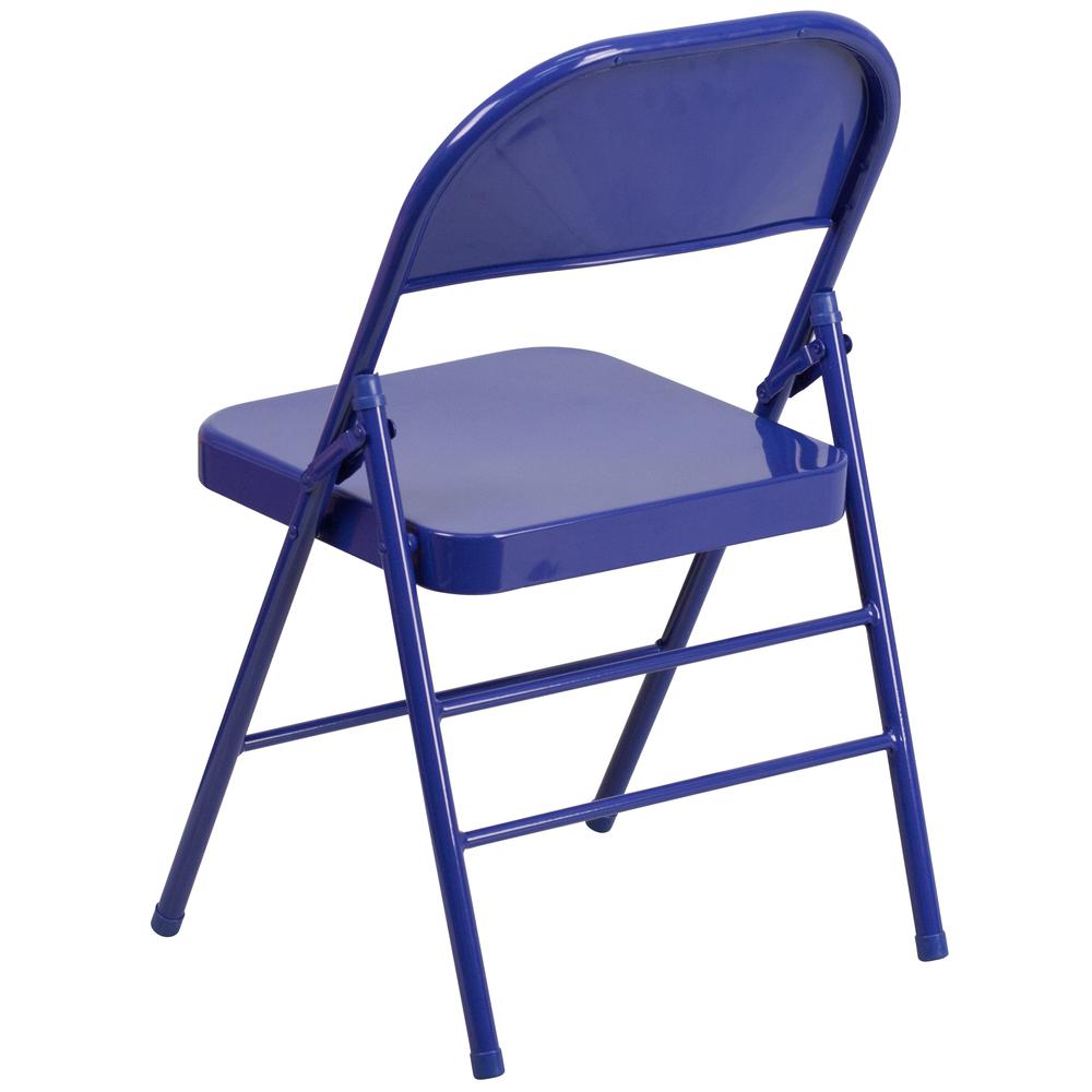 HERCULES COLORBURST Series Cobalt Blue Triple Braced & Double Hinged Metal Folding Chair - Flash Furniture