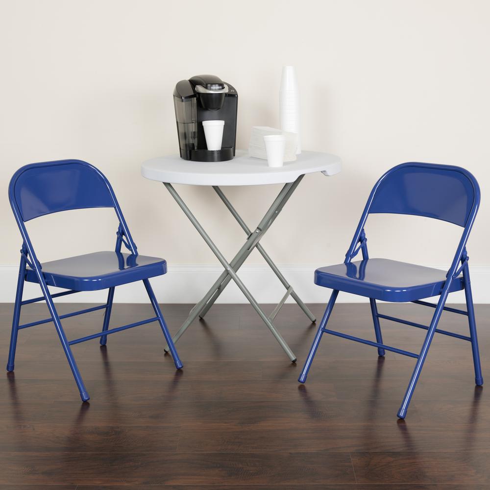 HERCULES COLORBURST Series Cobalt Blue Triple Braced & Double Hinged Metal Folding Chair - Flash Furniture