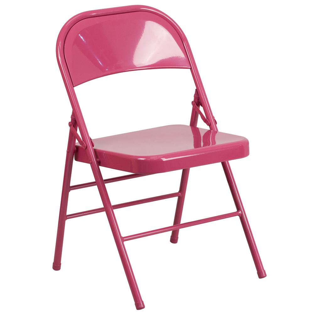 HERCULES COLORBURST Series Shockingly Fuchsia Triple Braced & Double Hinged Metal Folding Chair - Flash Furniture