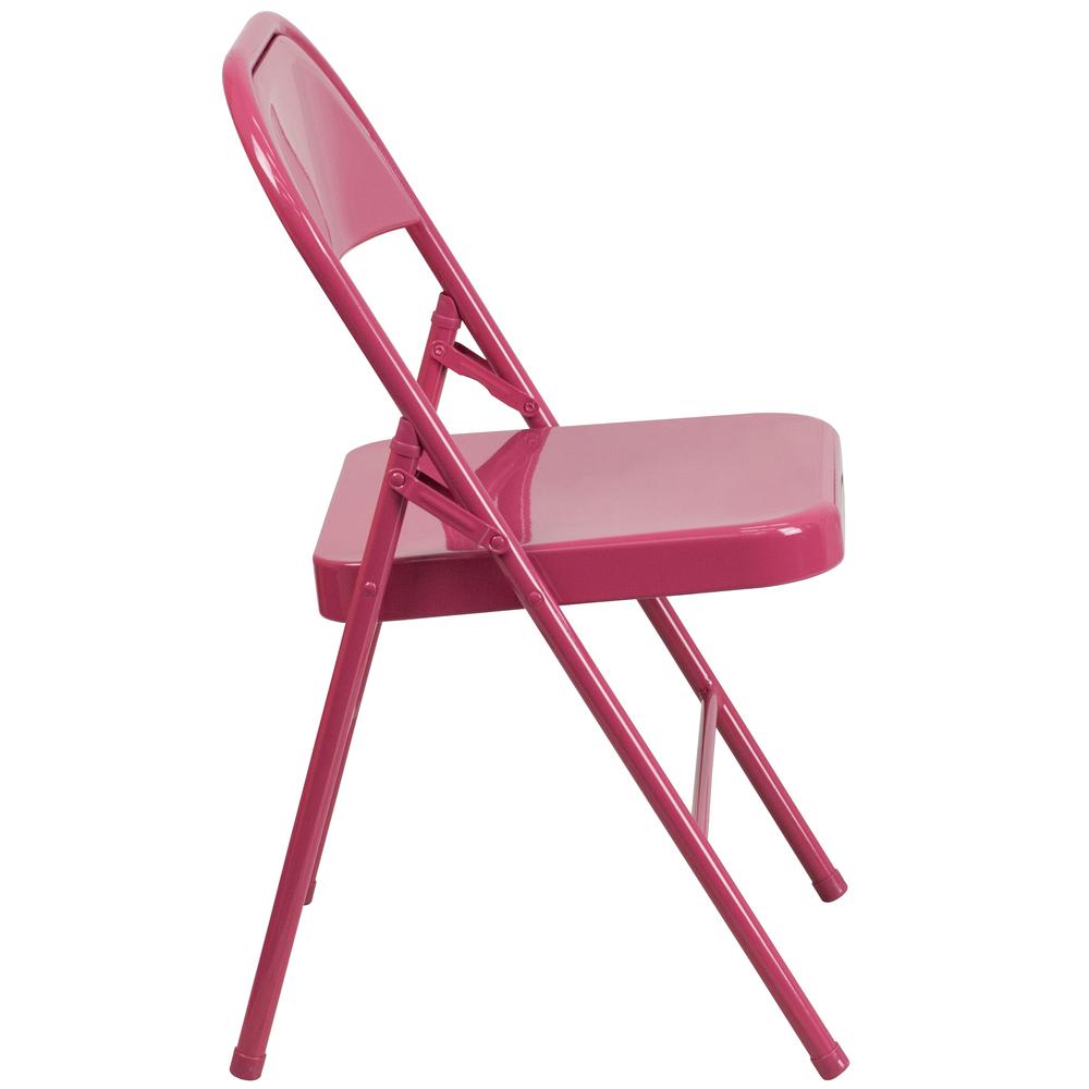 HERCULES COLORBURST Series Shockingly Fuchsia Triple Braced & Double Hinged Metal Folding Chair - Flash Furniture