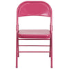 HERCULES COLORBURST Series Shockingly Fuchsia Triple Braced & Double Hinged Metal Folding Chair - Flash Furniture