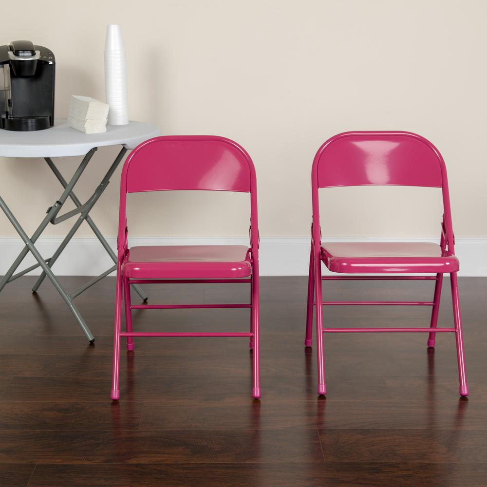 HERCULES COLORBURST Series Shockingly Fuchsia Triple Braced & Double Hinged Metal Folding Chair - Flash Furniture