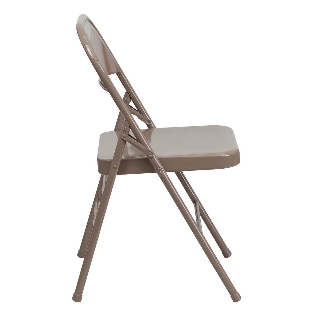 HERCULES Series Triple Braced & Double Hinged Beige Metal Folding Chair - Flash Furniture