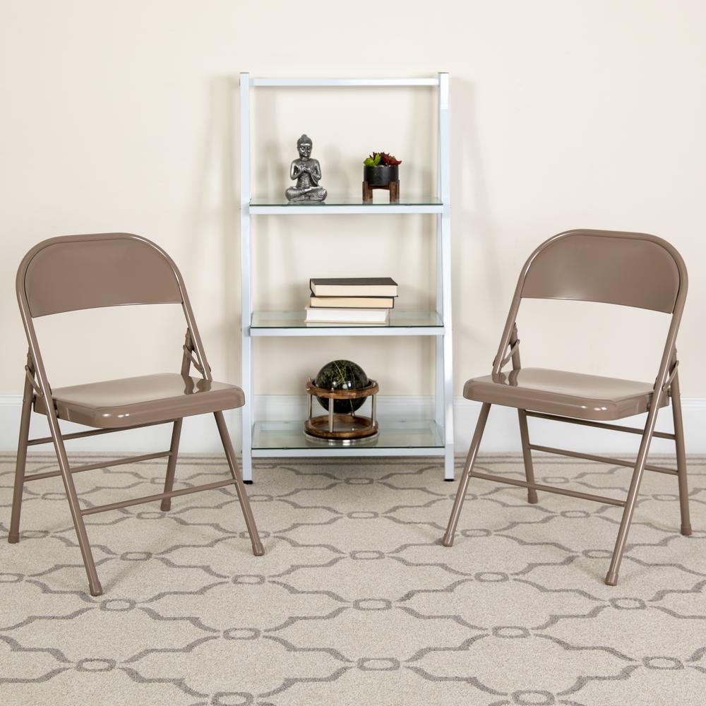 HERCULES Series Triple Braced & Double Hinged Beige Metal Folding Chair - Flash Furniture