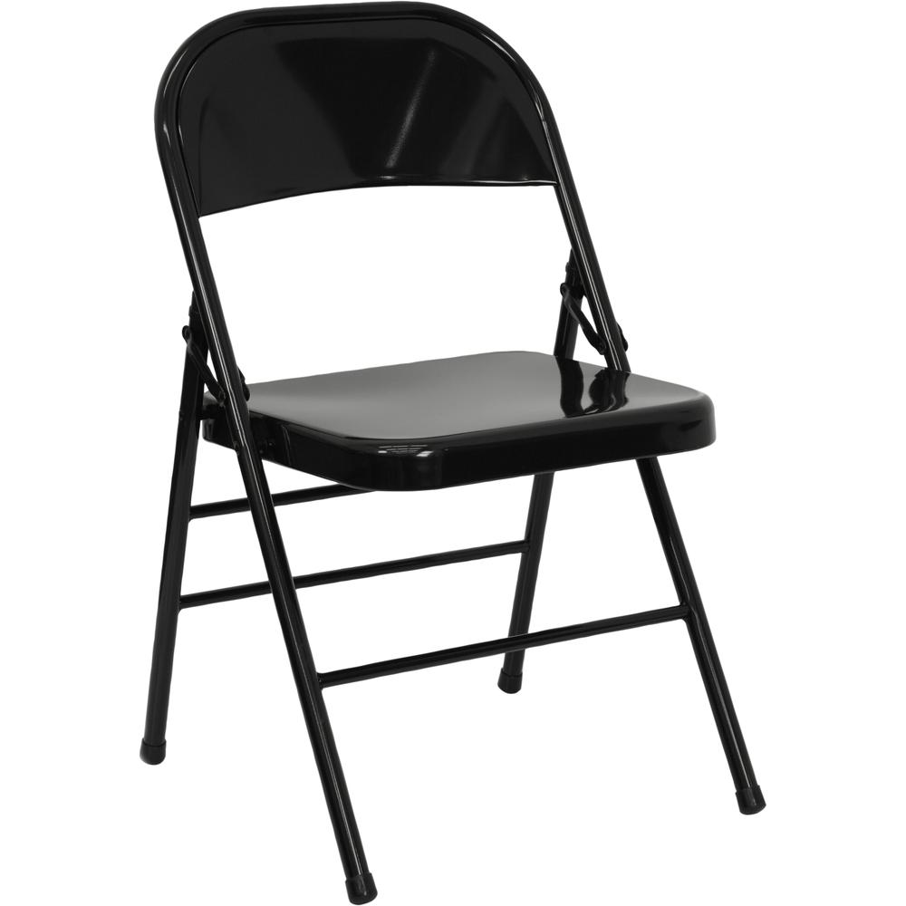 HERCULES Series Triple Braced & Double Hinged Black Metal Folding Chair - Flash Furniture