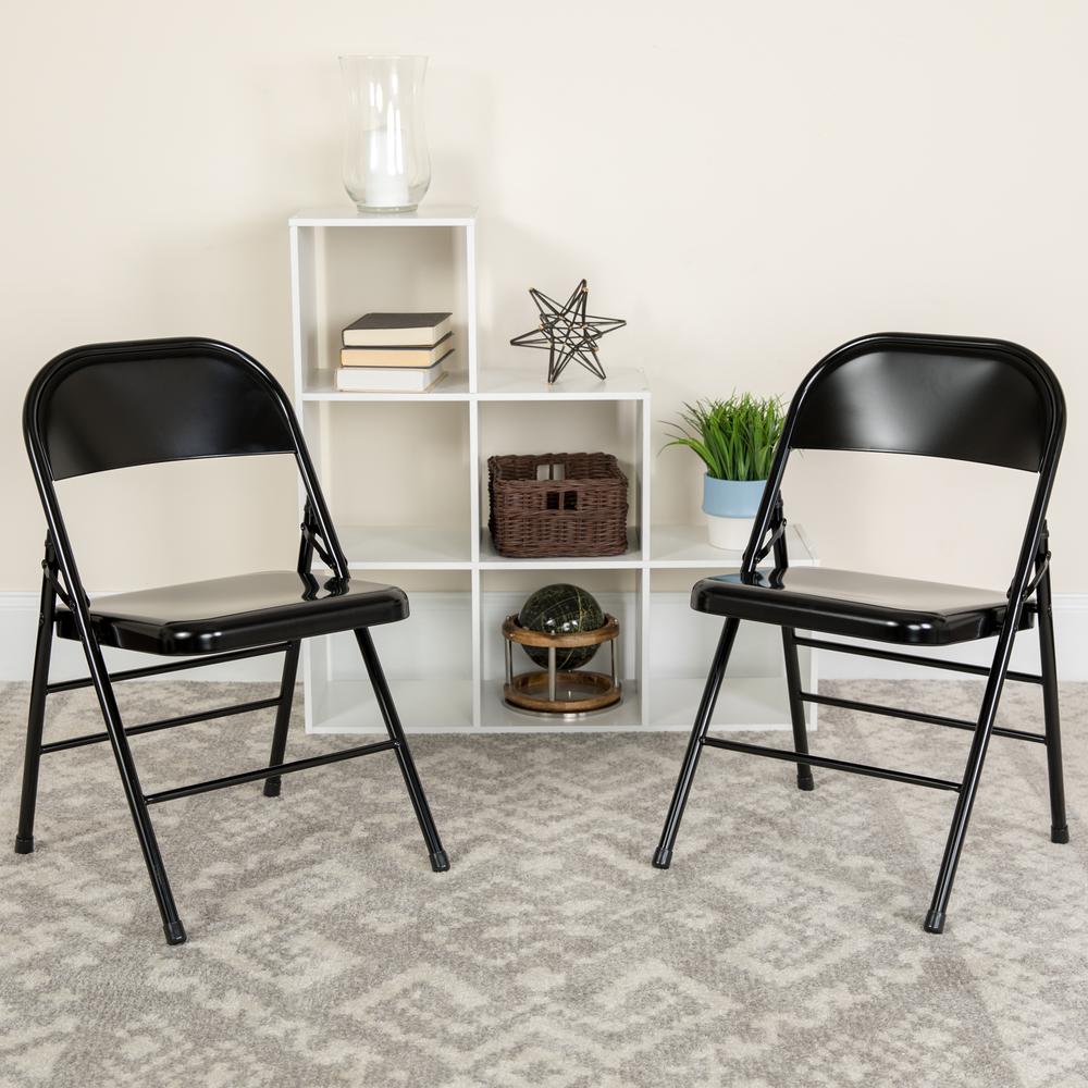HERCULES Series Triple Braced & Double Hinged Black Metal Folding Chair - Flash Furniture