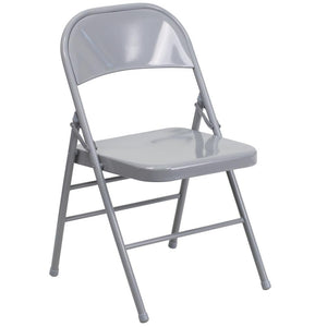 HERCULES Series Triple Braced & Double Hinged Gray Metal Folding Chair - Flash Furniture