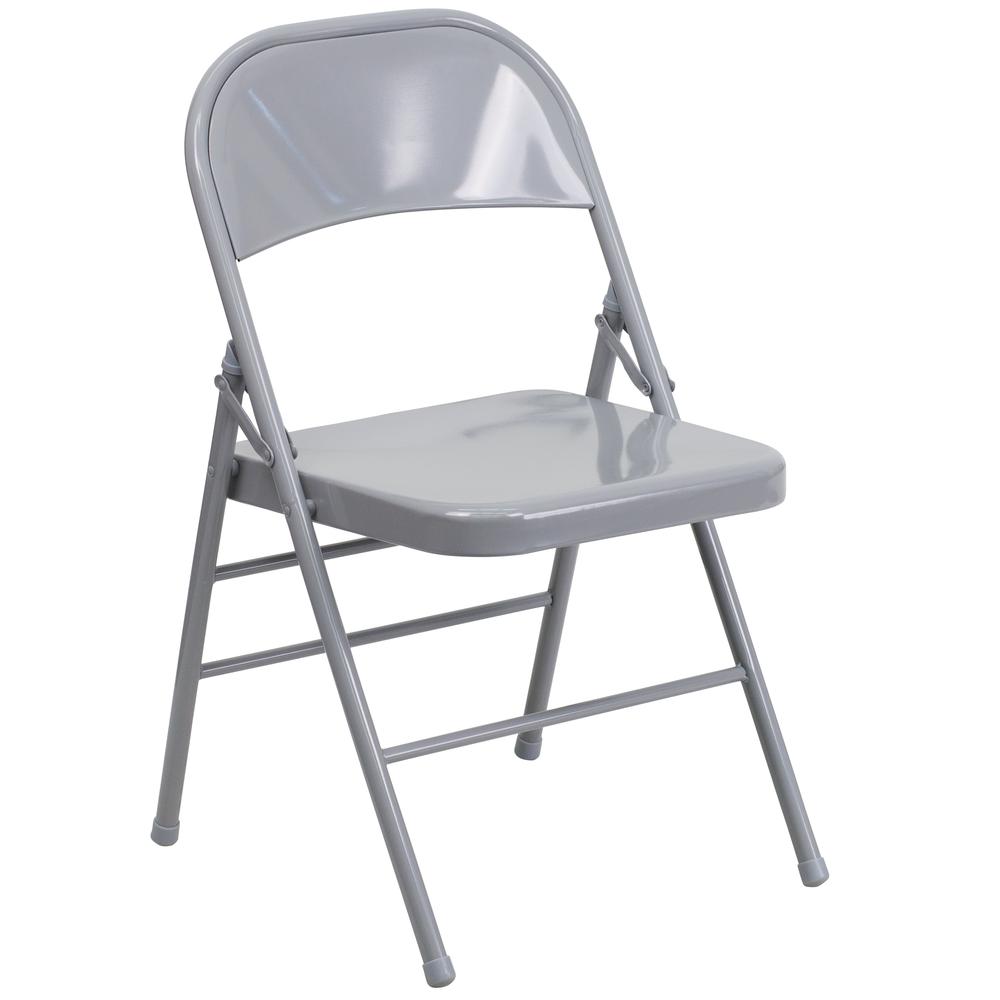 HERCULES Series Triple Braced & Double Hinged Gray Metal Folding Chair - Flash Furniture