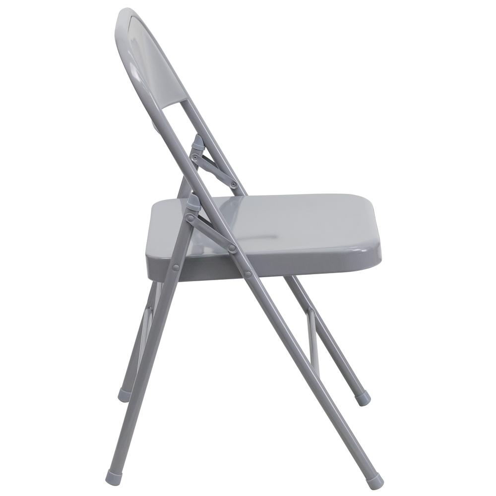 HERCULES Series Triple Braced & Double Hinged Gray Metal Folding Chair - Flash Furniture