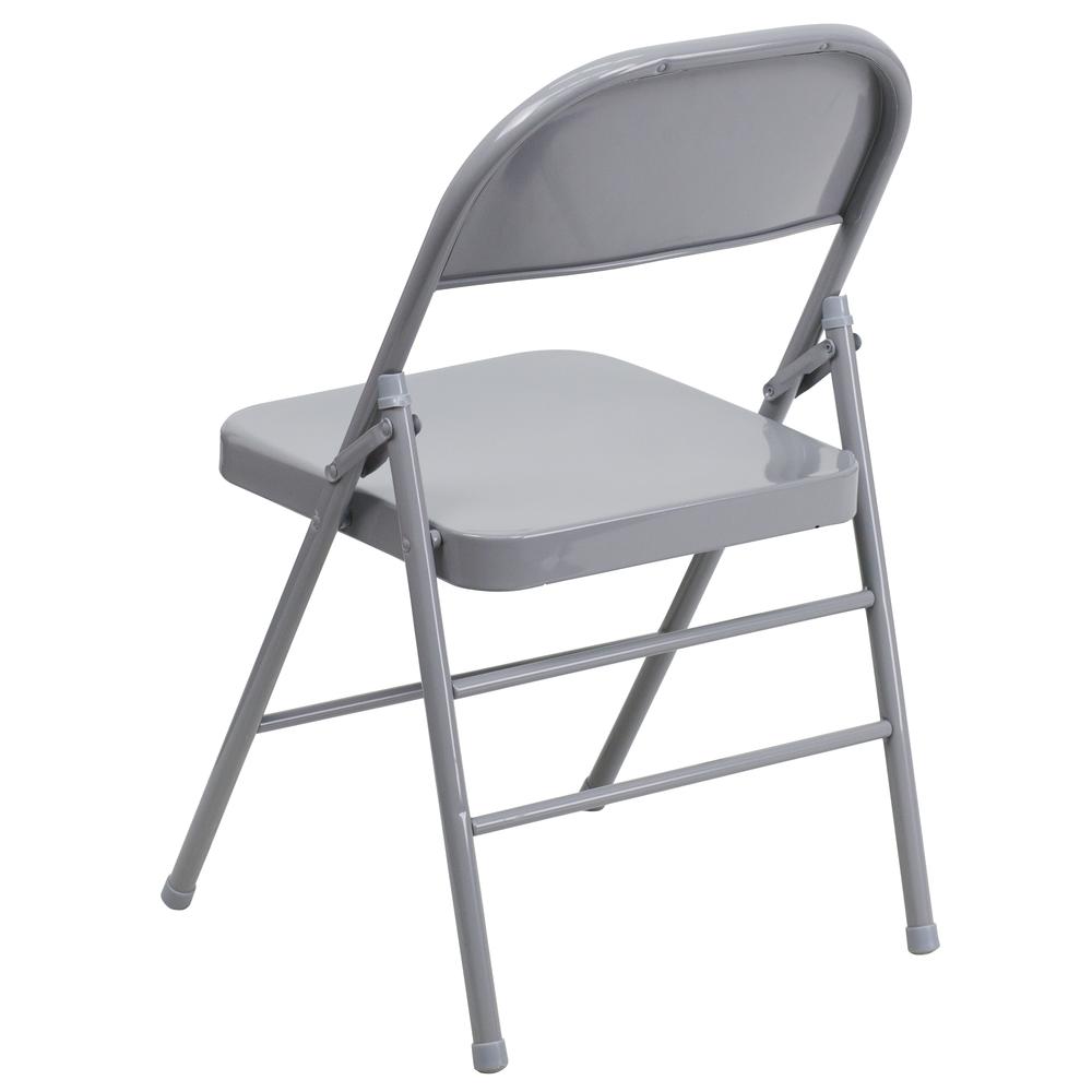 HERCULES Series Triple Braced & Double Hinged Gray Metal Folding Chair - Flash Furniture