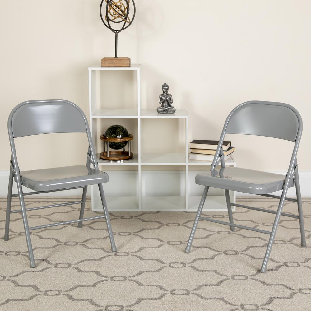 HERCULES Series Triple Braced & Double Hinged Gray Metal Folding Chair - Flash Furniture