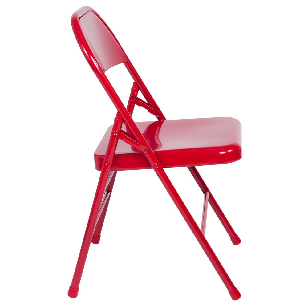 HERCULES Series Triple Braced & Double Hinged Red Metal Folding Chair - Flash Furniture