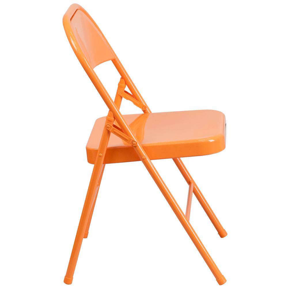 HERCULES COLORBURST Series Orange Marmalade Triple Braced & Double Hinged Metal Folding Chair - Flash Furniture