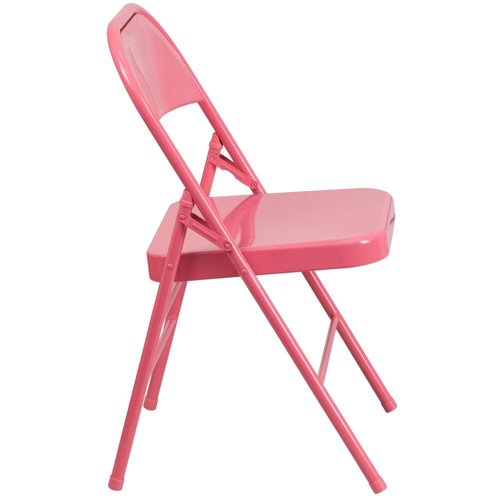 HERCULES COLORBURST Series Bubblegum Pink Triple Braced & Double Hinged Metal Folding Chair - Flash Furniture