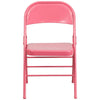 HERCULES COLORBURST Series Bubblegum Pink Triple Braced & Double Hinged Metal Folding Chair - Flash Furniture