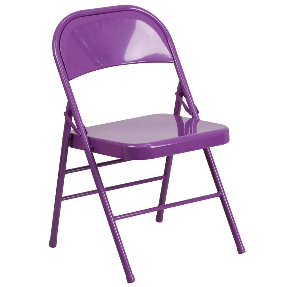 HERCULES COLORBURST Series Impulsive Purple Triple Braced & Double Hinged Metal Folding Chair - Flash Furniture