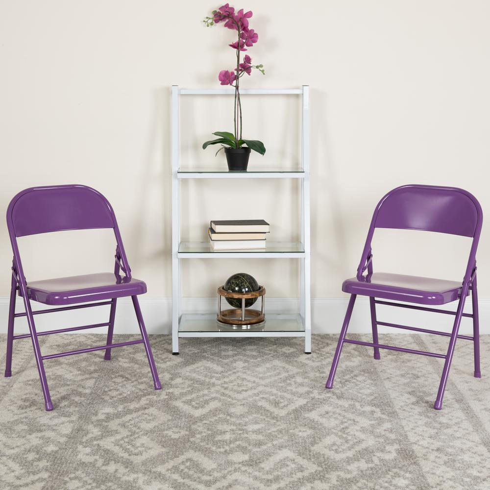 HERCULES COLORBURST Series Impulsive Purple Triple Braced & Double Hinged Metal Folding Chair - Flash Furniture
