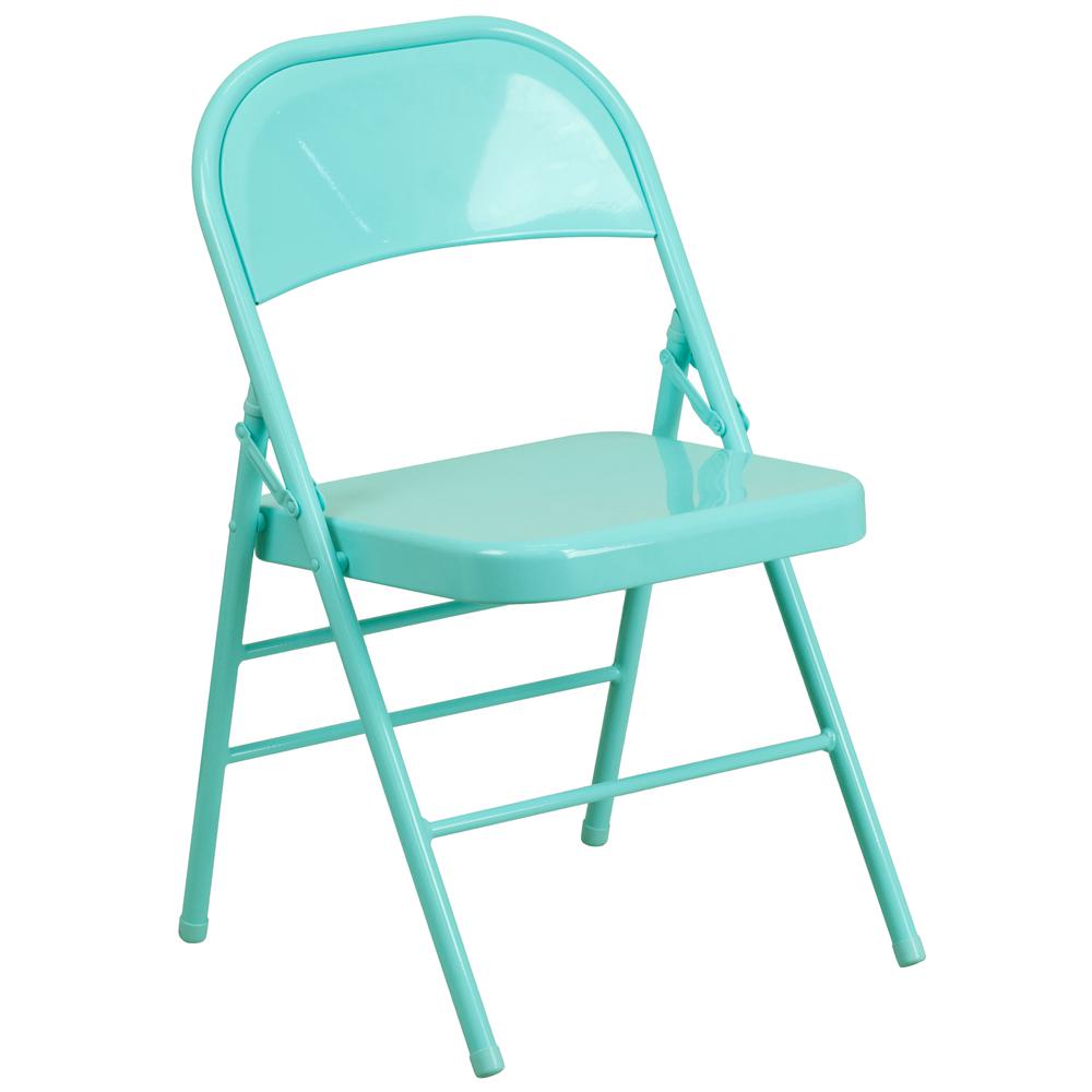 HERCULES COLORBURST Series Tantalizing Teal Triple Braced & Double Hinged Metal Folding Chair - Flash Furniture
