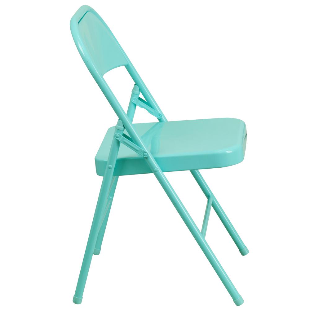 HERCULES COLORBURST Series Tantalizing Teal Triple Braced & Double Hinged Metal Folding Chair - Flash Furniture