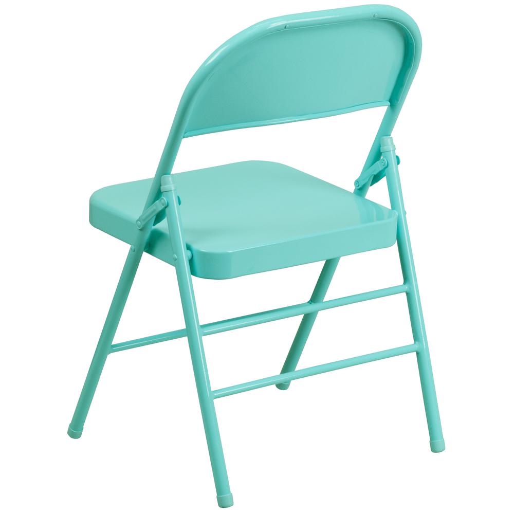 HERCULES COLORBURST Series Tantalizing Teal Triple Braced & Double Hinged Metal Folding Chair - Flash Furniture