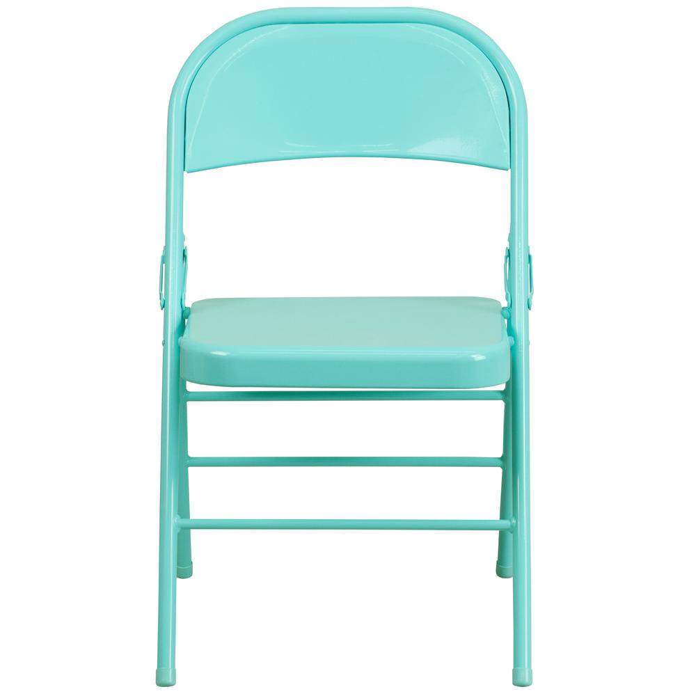 HERCULES COLORBURST Series Tantalizing Teal Triple Braced & Double Hinged Metal Folding Chair - Flash Furniture