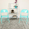 HERCULES COLORBURST Series Tantalizing Teal Triple Braced & Double Hinged Metal Folding Chair - Flash Furniture