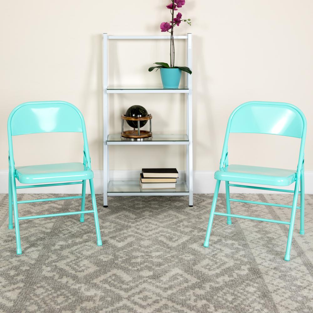 HERCULES COLORBURST Series Tantalizing Teal Triple Braced & Double Hinged Metal Folding Chair - Flash Furniture