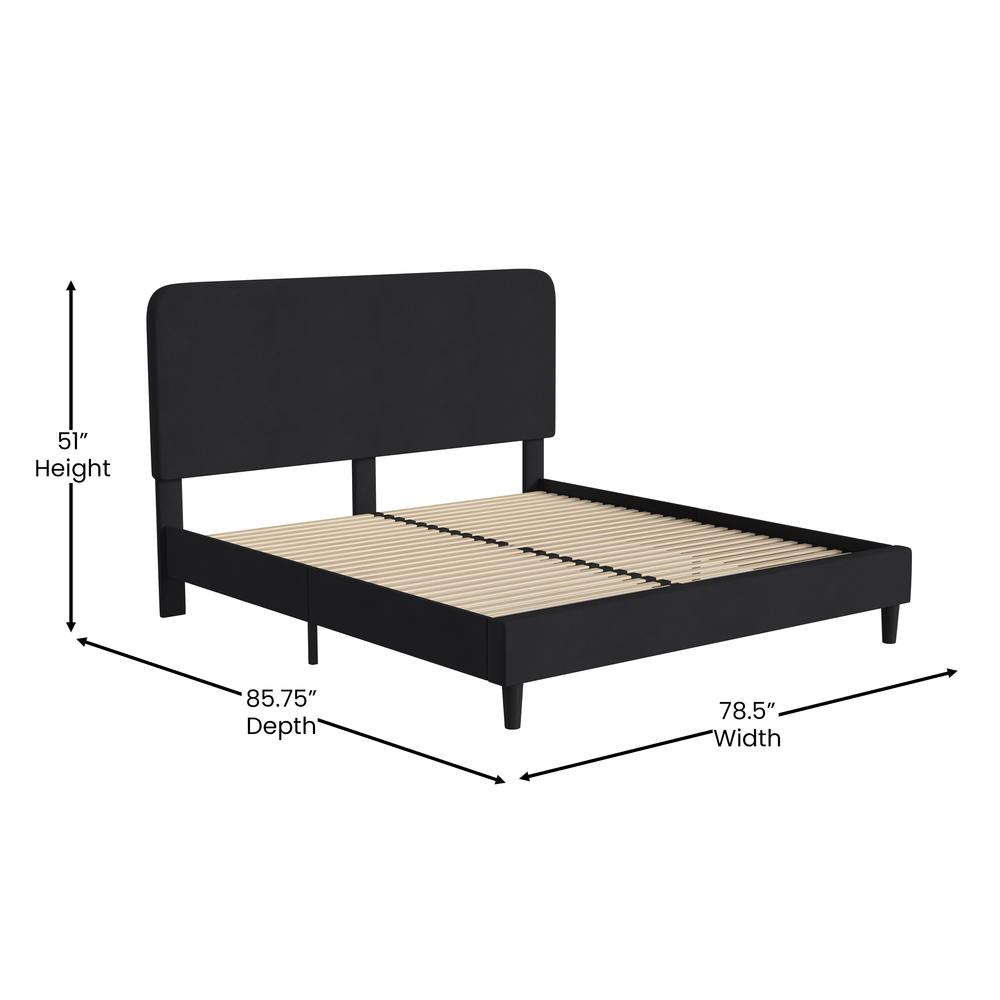 Charcoal King Fabric Upholstered Platform Bed - Headboard with Rounded Edges - Flash Furniture