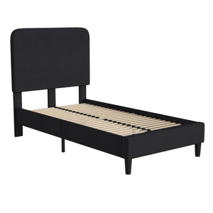 Charcoal Twin Fabric Upholstered Platform Bed - Headboard with Rounded Edges - Flash Furniture