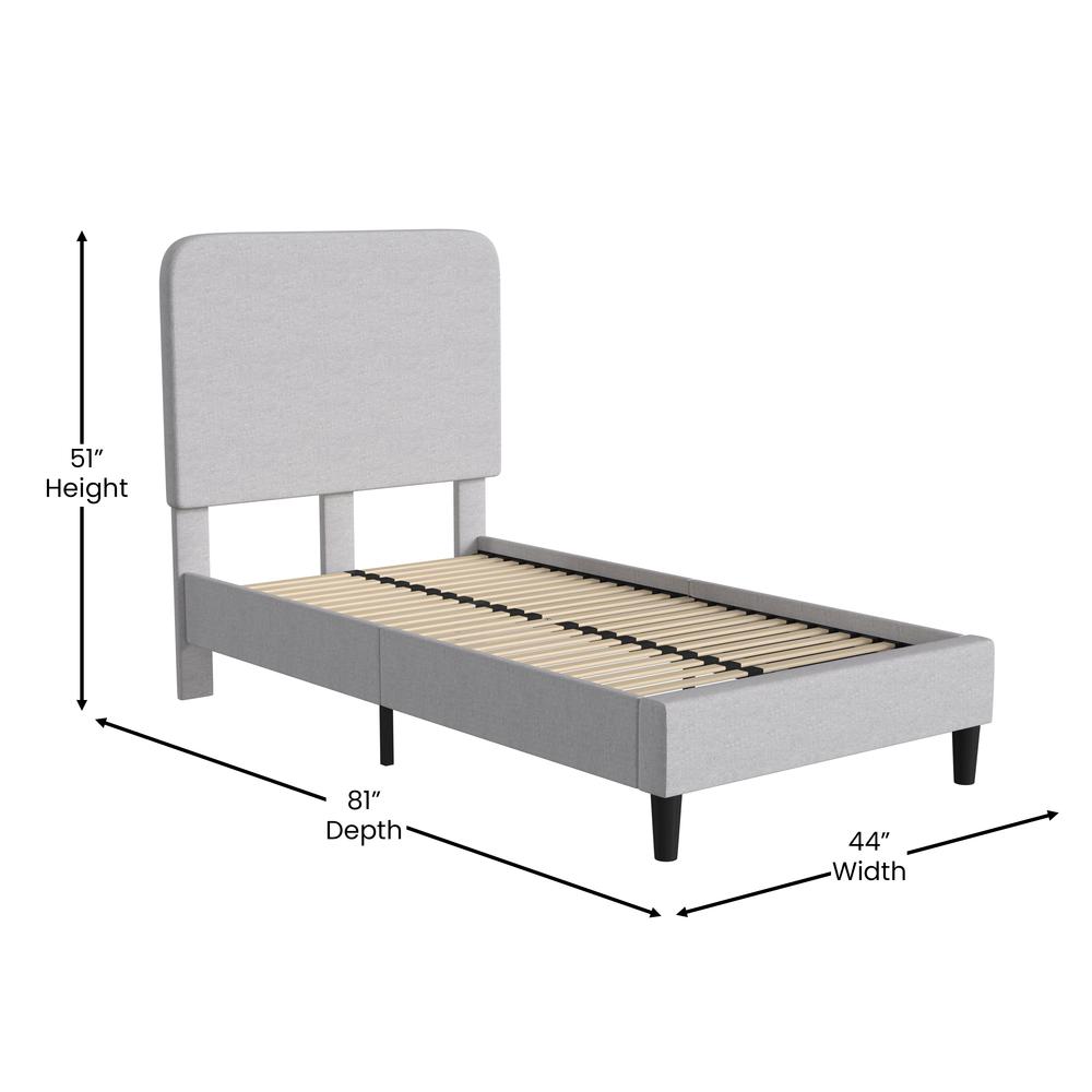 Light Grey Twin Fabric Upholstered Platform Bed - Headboard with Rounded Edges - Flash Furniture