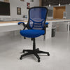 High Back Blue Mesh Swivel Office Chair with Black Frame and Flip-up Arms - Flash Furniture